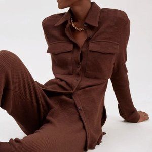 Thick Rib Pocket Shirt Lounge Set in Chocolate